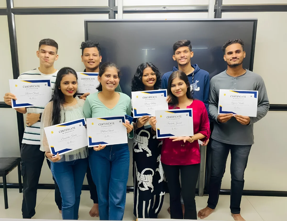 Vedanti Academy students with their certificates — proud achievers of our coaching programs